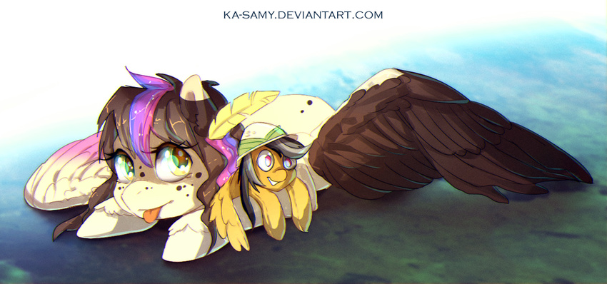 brown_feathers doll equine eyelashes fan_character feathered_wings feathers fur hair hat hooves ka-samy lying mammal my_little_pony pegasus pink_eyes purple_hair smile solo tongue white_feathers white_fur white_hooves wings yellow_eyes yellow_feather