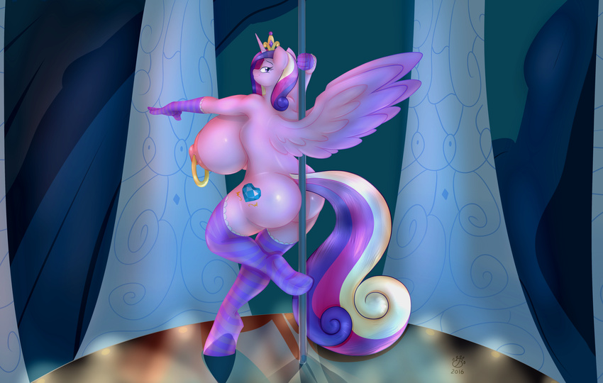 2016 absurd_res anthro areola badgerben big_breasts breasts butt equine erect_nipples female friendship_is_magic hi_res horn huge_breasts hyper hyper_breasts mammal my_little_pony nipple_piercing nipples piercing princess_cadance_(mlp) smile solo winged_unicorn wings