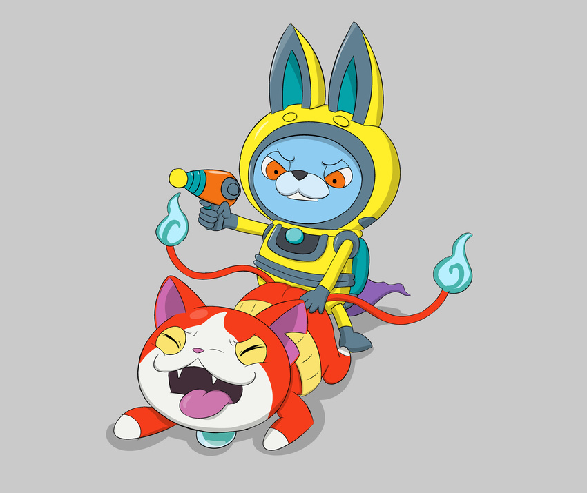 anal anal_penetration cat feline gun hand_on_butt jibanyan lagomorph male male/male mammal penetration rabbit ranged_weapon sex usapyon wattacat weapon yo-kai_watch