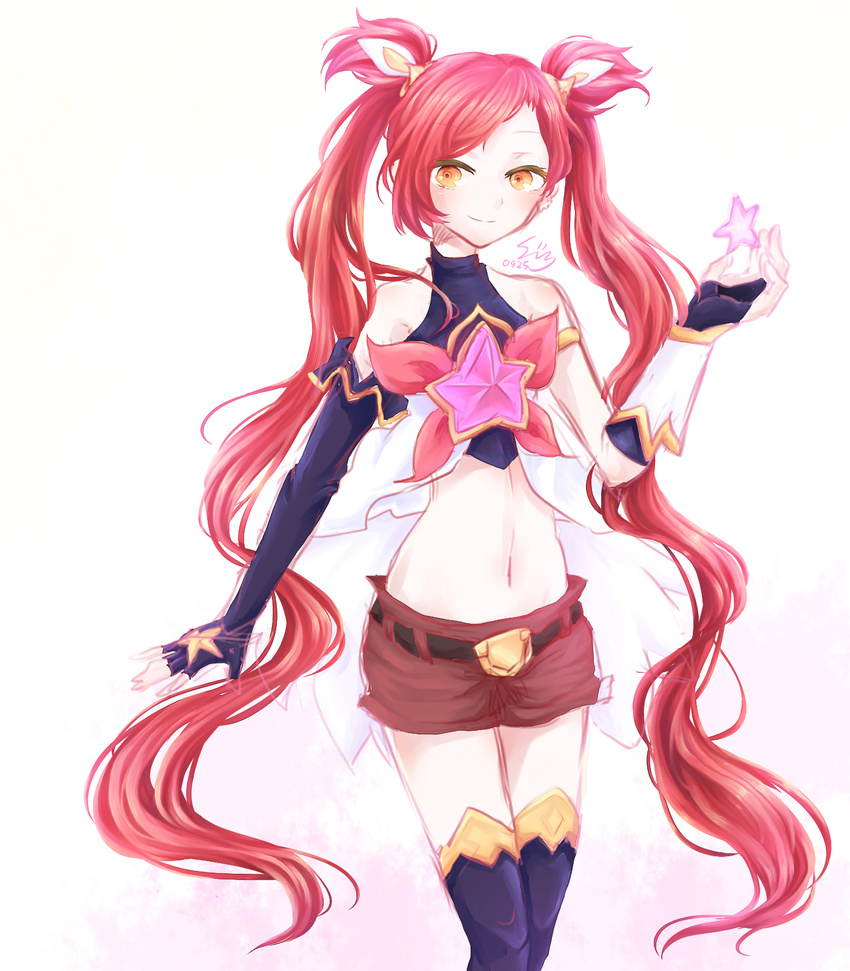 1girl alternate_costume alternate_hair_color jinx_(league_of_legends) league_of_legends magical_girl short_shorts shorts smile solo star_guardian_jinx thighhighs twintails