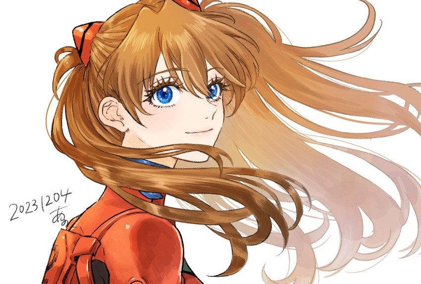 1girl arano_nknk blue_eyes bodysuit brown_hair highres interface_headset lipstick long_hair looking_at_viewer makeup neon_genesis_evangelion plugsuit red_bodysuit sideways_glance souryuu_asuka_langley two_side_up