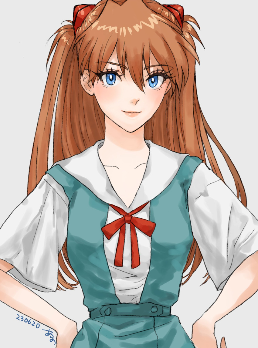 1girl arano_nknk blue_eyes blush brown_hair highres interface_headset lipstick long_hair makeup neon_genesis_evangelion school_uniform souryuu_asuka_langley two_side_up