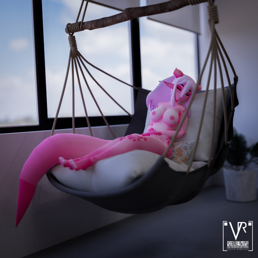 1:1 3d_(artwork) absurd_res anthro areola big_tail breasts detailed_background digital_media_(artwork) dragon eyes_closed feet female gynomorph_(lore) hair hammock hi_res horn lychee_gumi nipples nude ponytail sleeping solo tail vectis_robotics