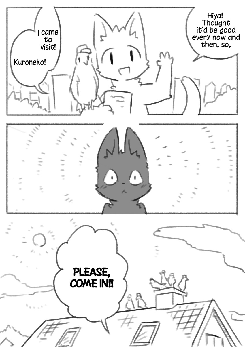 2017 ambiguous_gender anthro avian bird columbid comic domestic_cat doukutsunezumi english_text felid feline felis feral hard_translated hi_res kemono kuroneko_(doukutsunezumi) mammal monochrome pigeon shironeko_(doukutsunezumi) text translated