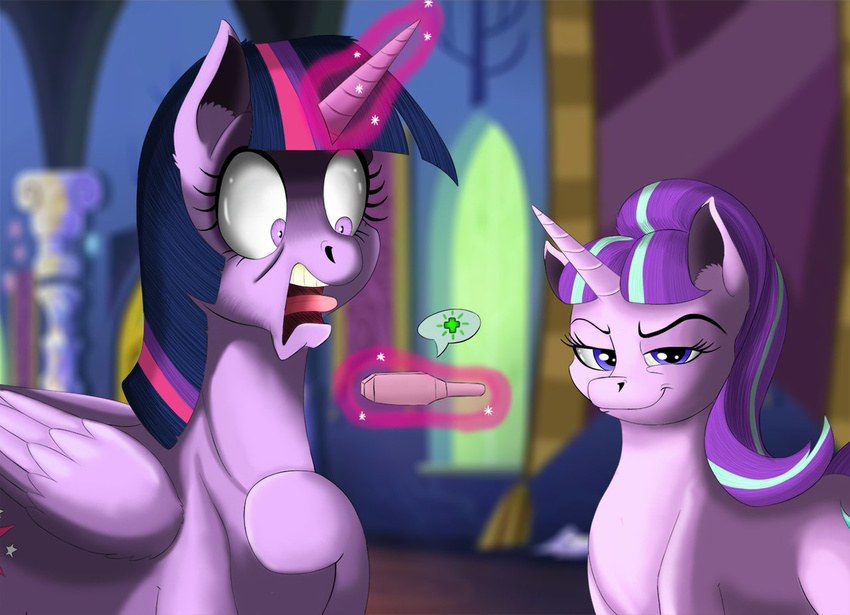 castle duo equine equines exelzior-maximus female friendship_is_magic fur hooves horn mammal mane muzzle_(disambiguation) my_little_pony pregnant purple_fur reaction_image shit_eating_grin starlight_glimmer_(mlp) twilight_sparkle_(mlp) unicorn winged_unicorn wings