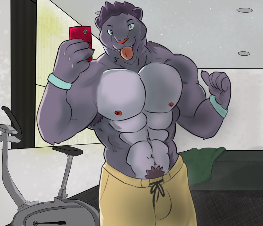 anthro bottomwear clothing fongu gym gym_bottomwear gym_clothing gym_shorts hi_res male muscular panthera shorts solo