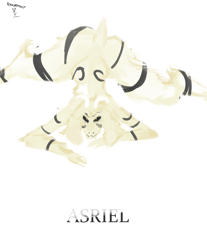 anthro arched_back armedantagonist asriel_dreemurr big_butt black_sclera bovid butt caprine goat hi_res horn jack-o'_pose looking_at_viewer male mammal markings pose solo undertale undertale_(series)