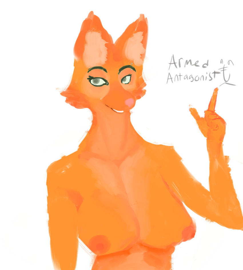 areola arm_tuft armedantagonist breasts canid canine cheek_tuft clothed clothing countershading diane_foxington dreamworks facial_tuft female fox fur gesture hi_res humanoid inner_ear_fluff looking_at_viewer mammal pointing pointing_up smile solo the_bad_guys topless tuft watermark wrist_tuft