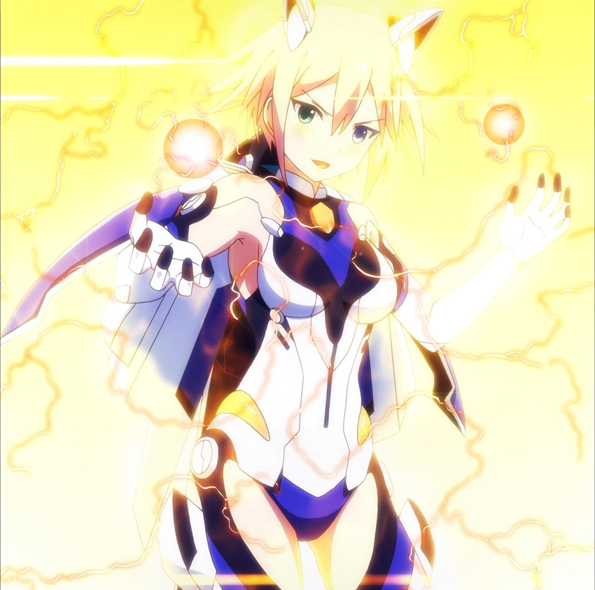 ange_vierge blonde_hair code_omega_77_stella green_eyes highres mecha_musume screencap short_hair solo stitched third-party_edit