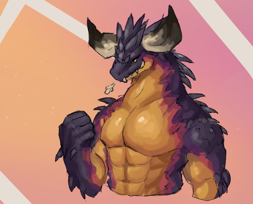 2024 abs anthro anthrofied back_spikes biceps breath breath_cloud dragon fangs grin half-length_portrait head_spikes hi_res horn male muscular muscular_anthro muscular_male mythological_creature mythological_scalie mythology nergigante pecs pinup portrait pose scalie sharp_teeth shayda_idk sketch smile solo spikes spikes_(anatomy) teeth triceps