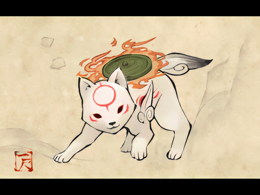 ai_upscaled capcom chibiterasu_(okami) feral male nds okami_(capcom) solo unknown_artist