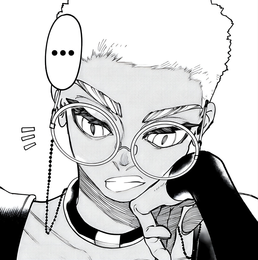 absurdres dark-skinned_female dark_skin gachiakuta glasses highres reading semiu_(gachiakuta) short_hair solo urana_kei white_hair