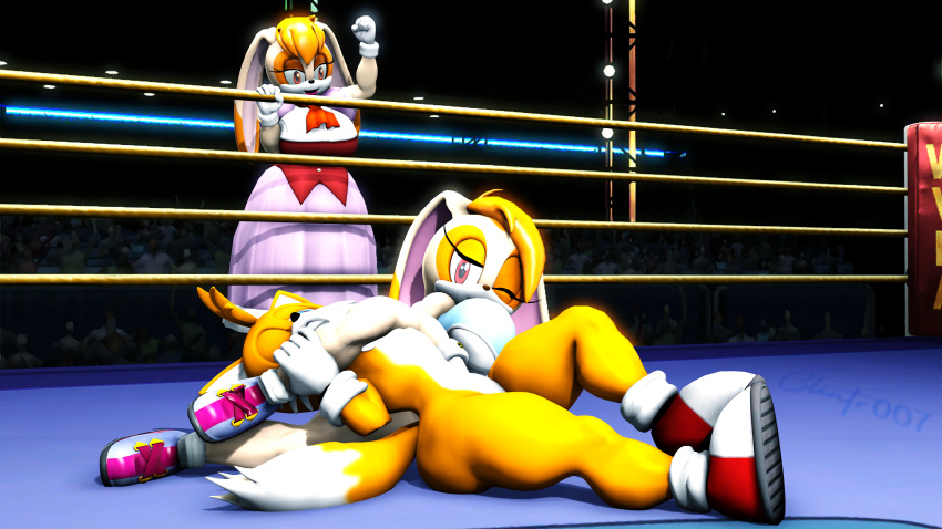 3d_(artwork) absurd_res aged_up anthro big_breasts big_butt bra breasts butt cheering clintr007 clothing cream_the_rabbit digital_media_(artwork) female fighting_ring footwear footwear_only girly group headscissor hi_res human lagomorph leporid male male/female mammal miles_prower mostly_nude mother_(lore) mother_and_child_(lore) nude parent_(lore) parent_and_child_(lore) rabbit sega shoes shoes_only signature sneakers sonic_the_hedgehog_(series) source_filmmaker sports_bra trio under_boob underwear vanilla_the_rabbit wrestling
