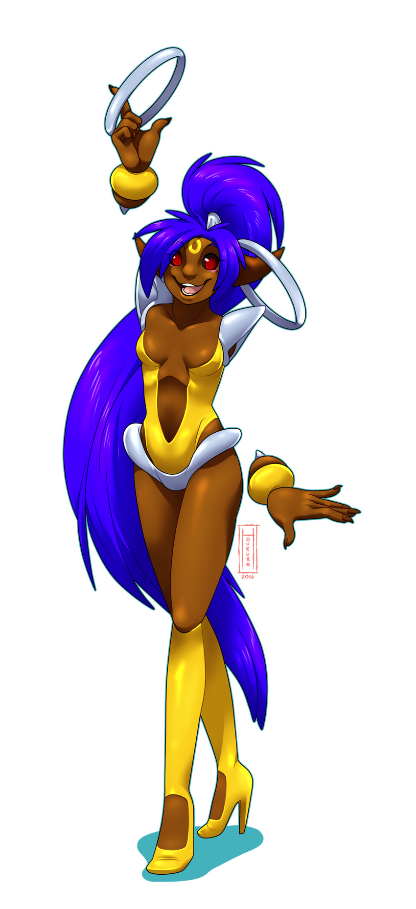 2016 alpha_channel alternate_color anthro anthrofied black_sclera blue_hair breasts claws clothed clothing dark_skin disembodied_hand exotic eyeshadow face_paint female footwear hair happy high_heels hoopa horn houkuko jewelry legendary_pok&eacute;mon long_hair makeup markings nintendo open_mouth pok&eacute;mon pok&eacute;morph rania_din_coronella red_eyes simple_background small_breasts spikes swimsuit transparent_background video_games