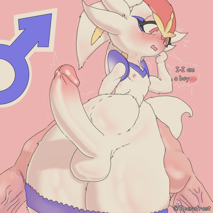 anthro balls balls_blush big_ears big_penis blush blush_lines blush_stickers body_blush cinderace duo ears_down erection fur generation_8_pokemon genitals girly hair hi_res human humanoid_genitalia humanoid_penis lagomorph leporid lewdartistboy long_ears long_legs male male/male mammal nintendo nipples penis pink_nipples pink_penis pivoted_ears pokemon pokemon_(species) rabbit red_eyes red_hair tparafrast white_body white_fur white_hair