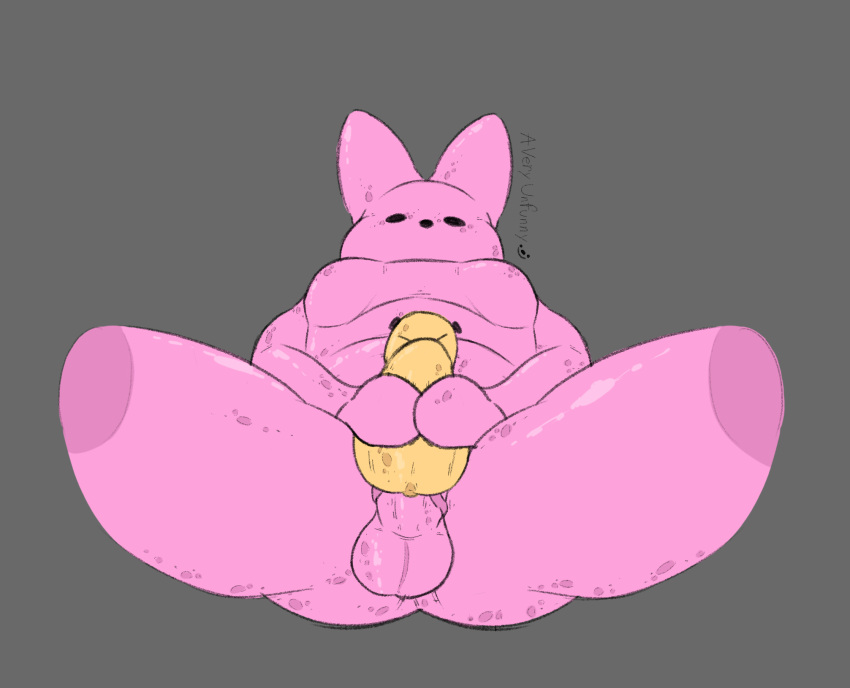 anthro averyunfunny avian bird breasts candy chicken dessert easter female food galliform gallus_(genus) herm hi_res holidays intersex lagomorph leporid mammal marshmallow peeps phasianid pink_body pink_skin rabbit sex_toy small_breasts solo thick_thighs yellow_body yellow_skin