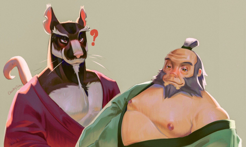 anthro asian_clothing avatar:_the_last_airbender beard belly big_belly blush chonkyjohn clothed clothing duo east_asian_clothing facial_hair goatee human iroh japanese_clothing kimono male male/male mammal master_splinter mature_male moobs murid murine nickelodeon nipples notched_ear open_clothing open_kimono question_mark rat rodent teenage_mutant_ninja_turtles whiskers