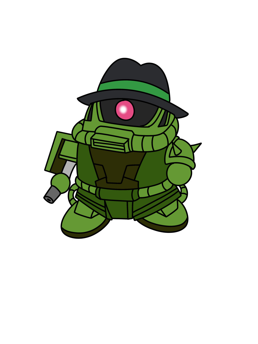 absurdres arm_cannon black_hat doraemon doraemon_(character) full_body fusion hat highres mecha omegaridersangou pink_eyes robot simple_background weapon white_background zaku_ii