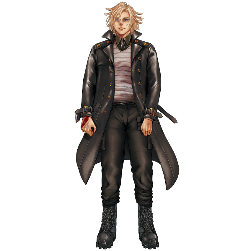 black_jacket blonde_hair coat command_spell daybit_sem_void fate/grand_order fate_(series) game_cg highres jacket long_sleeves male_focus necktie official_art open_clothes open_jacket pants purple_eyes shirt short_hair takahashi_keitarou transparent_background
