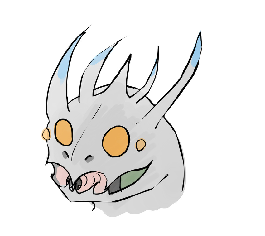 2015 absurd_res blue_markings colored digital_drawing_(artwork) digital_media_(artwork) feral front_view grey_body headshot_portrait hi_res kog'maw_(lol) league_of_legends male markings monster open_mouth orange_eyes portrait riot_games scarefish simple_background solo two_tone_body video_games void_monster white_background