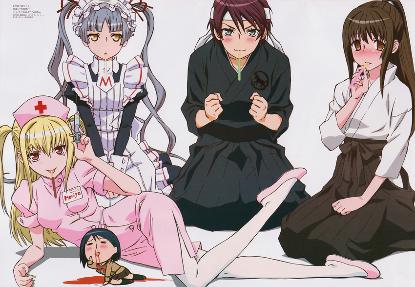 chibi japanese_clothes maid maria_holic miyamae_kanako nosebleed nurse pocky shidou_mariya shinouji_matsurika trap