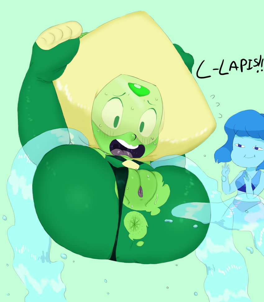 anus butt cartoon_network female female/female hoshime humanoid imminent_sex peridot_(steven_universe) pussy steven_universe text water