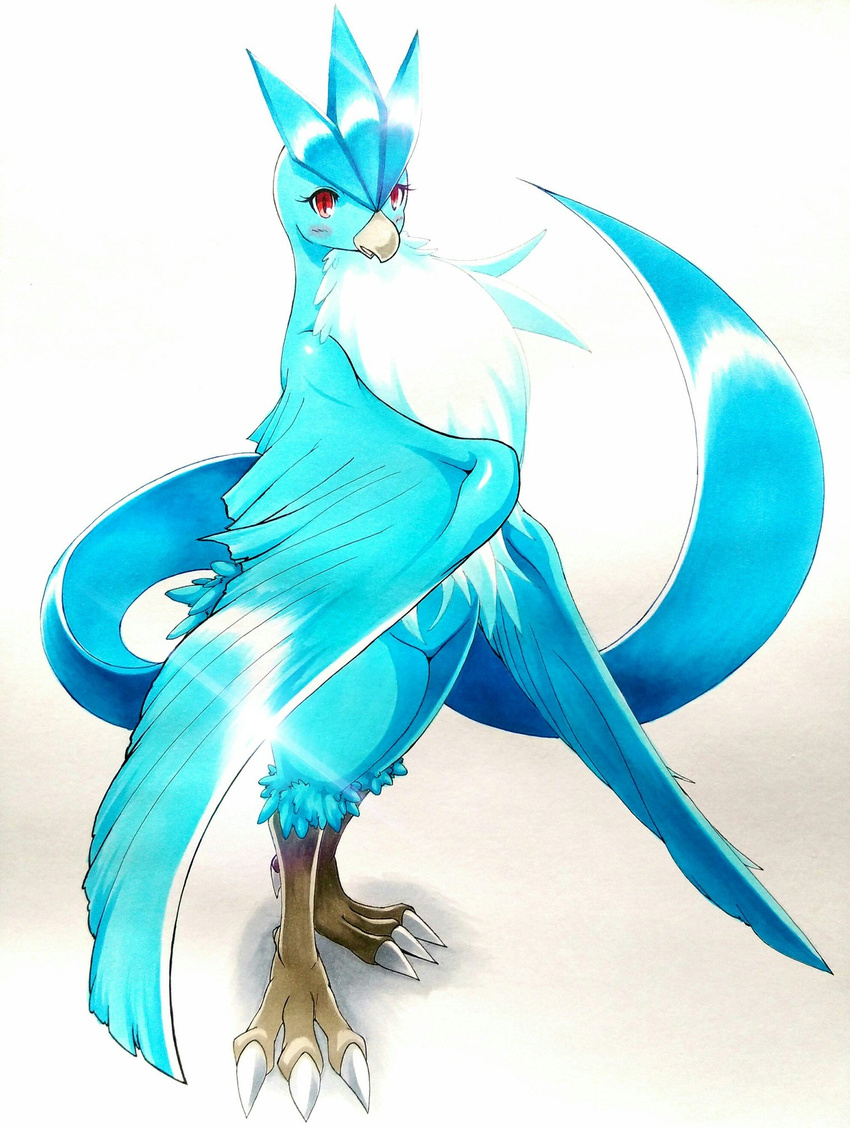025aki ambiguous_gender articuno avian blush claws feathered_wings feathers feral legendary_pok&eacute;mon nintendo pok&eacute;mon red_eyes simple_background solo video_games white_background wings