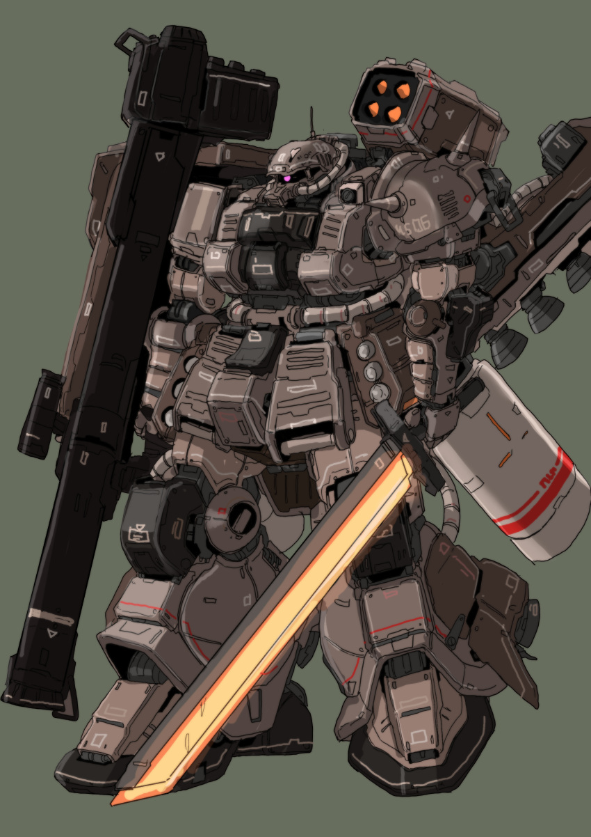 absurdres bazooka_(gundam) cable cannon commentary gundam heat_saber highres kuroneko_koubou machinery mecha mecha_focus missile_pod mobile_suit mobile_suit_gundam no_humans oekaki one-eyed original radio_antenna robot science_fiction thrusters zaku zaku_ii zeon