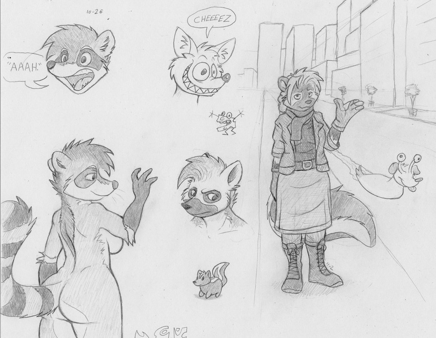 anthro breasts butt female lemur mammal nude primate raccoon sketch skunk slugdog traditional_media_(artwork) zombiecat