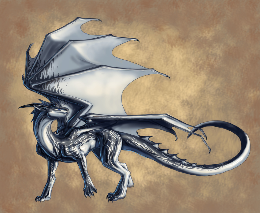 aaros_(artist) blue_eyes claws digitigrade dragon feral grey_skin horn male membranous_wings simple_background solo standing white_skin wings