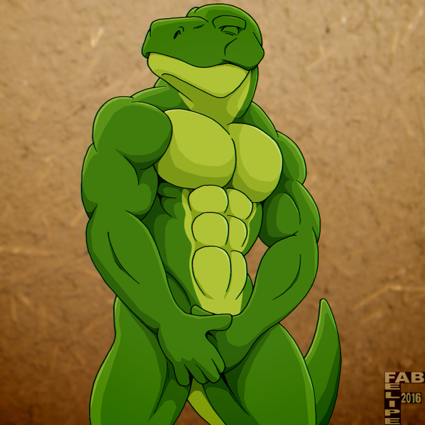 abs biceps dinosaur eyes_closed fabfelipe male nude pecs reptile scalie solo theropod tyrannosaurus_rex