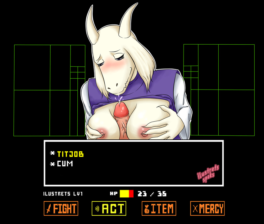 blush breast_grab breast_squeeze breasts caprine clothed clothing goat half-closed_eyes hand_on_breast ilustrets_spoks_(artist) mammal penis sex titfuck toriel undertale video_games