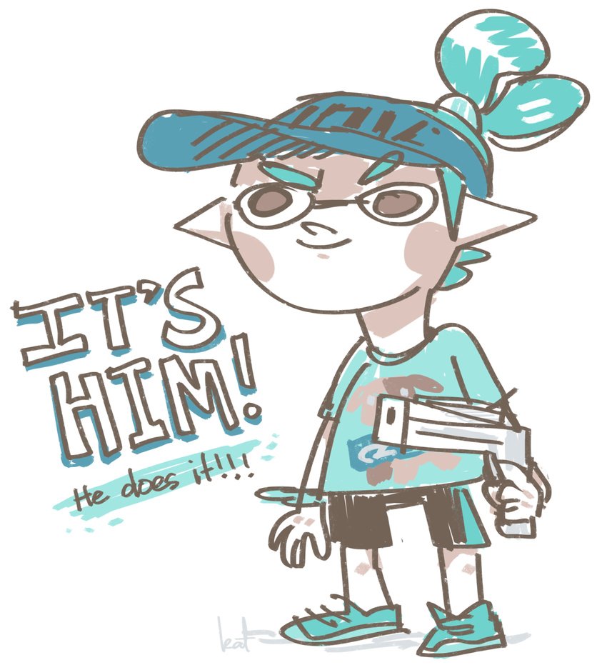 brown_eyes cephalopod english_text gun humanoid inkling katribou male marine nintendo pointy_ears ranged_weapon solo splat_tim splatoon squid text unknown_artist video_games weapon