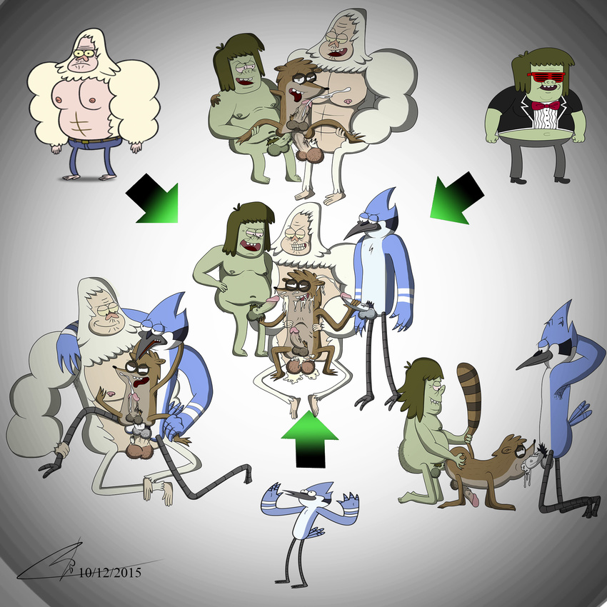 abdominal_bulge bukkake bulge butt camsan_r_s cartoon_network cum cum_inside cum_on_butt cum_on_face double double_penetration ejaculation foursome group group_sex hairy hexafuck invalid_tag male mammal mordecai_(regular_show) muscle_man network orgy overweight penetration penis raccoon regular_show rigby_(regular_show) sex skips slightly_chubby threesome yeti