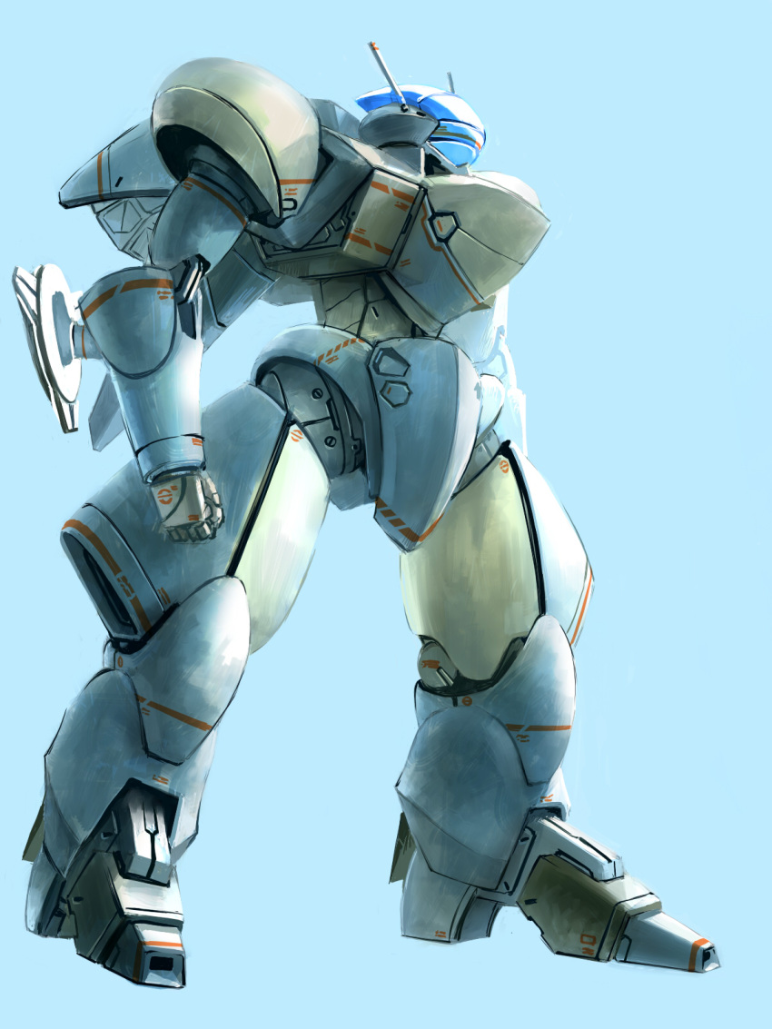 blue_background blue_visor godzorla gundam highres machinery mecha mecha_focus mobile_suit no_humans radio_antenna realistic robot science_fiction victory_gundam vr052f zanscare