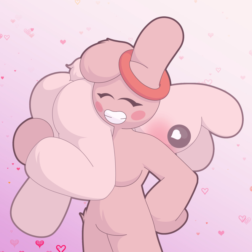 anthro blush bunny_maloney bunny_maloney_(character) butt candy_bunny duo female frackntoaster heart_eyes heart_symbol hi_res holding_another lagomorph leporid male mammal pink_body rabbit