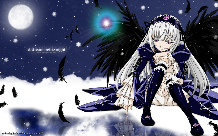 feathers moon rozen_maiden signed suigintou vector wings