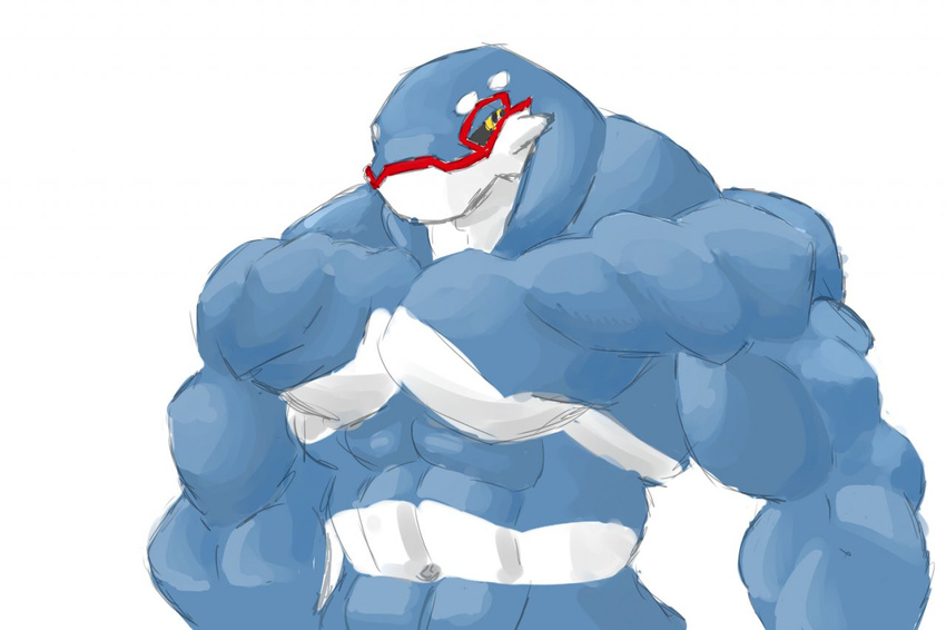 2014 abs anthro anthrofied biceps big_biceps blue_scales colored front_view half-length_portrait huge_muscles kyogre legendary_pok&eacute;mon light looking_at_viewer male markings muscular muscular_male navel nintendo nude pecs pok&eacute;mon pok&eacute;morph portrait red_markings scales scalie schwartzgeist shaded simple_background snout standing thick_neck video_games white_background white_scales yellow_eyes