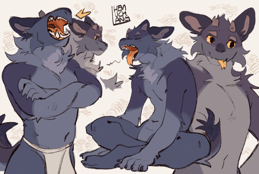 2023 2_horns anthro black_eyes blep blue_body blue_fur bottomwear clothed clothing crossed_arms dragon fur furred_dragon furred_scalie hemuchang hi_res horn loincloth loincloth_only male muscular muscular_anthro muscular_male mythological_creature mythological_scalie mythology nude_anthro nude_male open_mouth scalie solo tongue tongue_out topless white_bottomwear white_clothing white_loincloth yawn yellow_sclera yellow_tongue