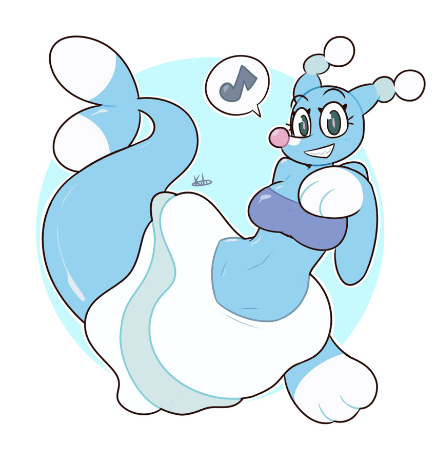 anthro anthrofied blue_body breasts brionne cute female kilinah looking_at_viewer mammal marine musical_note navel nintendo pinniped pok&eacute;mon seal solo video_games