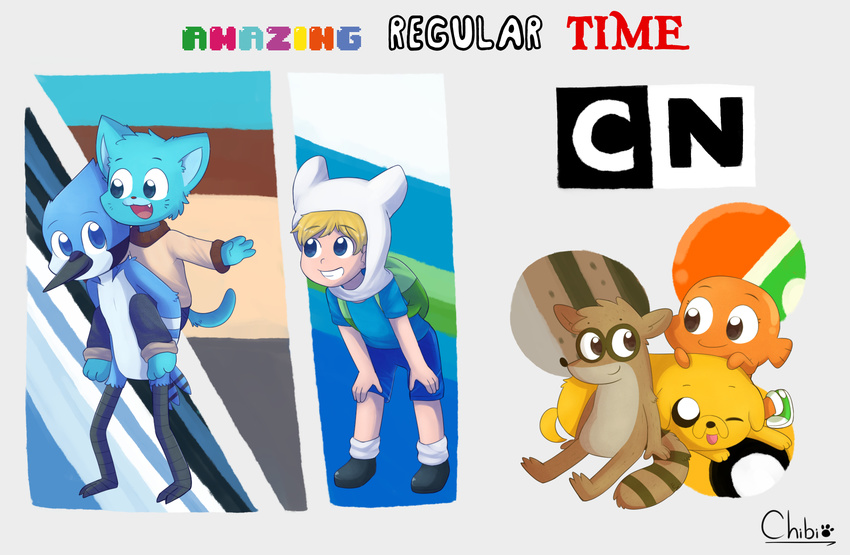 2012 adventure_time anthro avian bird blue_jay canine cartoon_network cat corvid darwin_watterson dog feline finn_the_human fish gumball_watterson human jake_the_dog male mammal marine mordecai_(regular_show) raccoon regular_show rigby_(regular_show) sunnynoga the_amazing_world_of_gumball