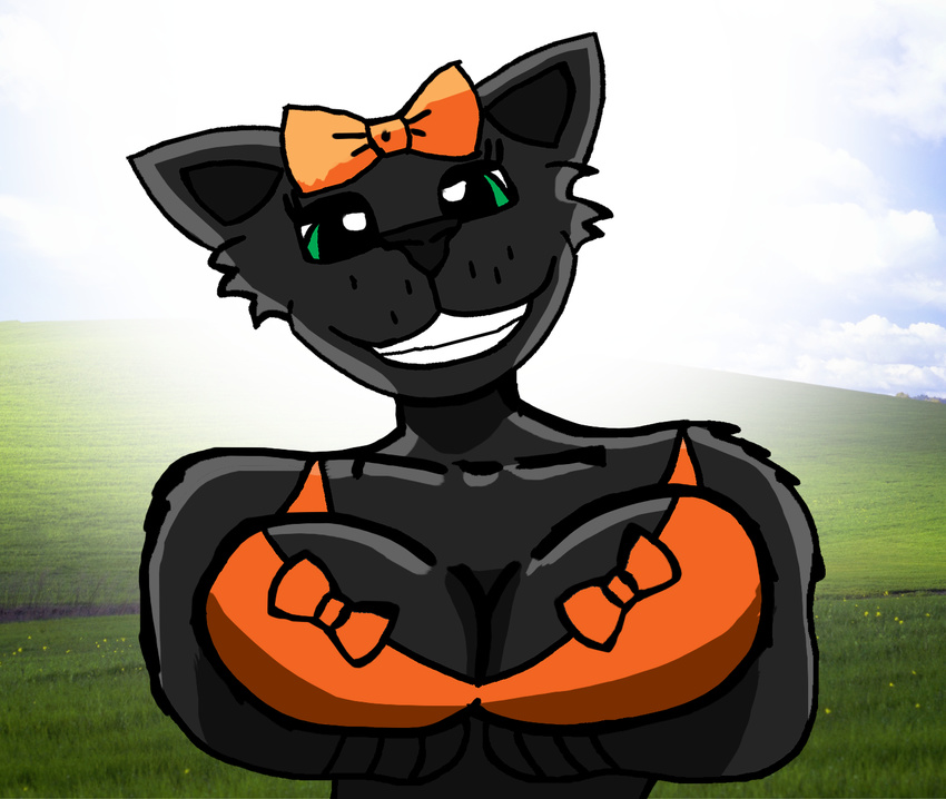anthro bow breasts cat cleavage clothed clothing drawing feline happy horny mammal smile torintheboober