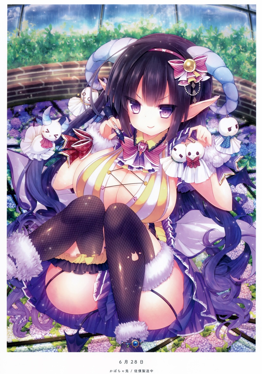 cleavage fishnets horns kabocha_usagi pointy_ears stockings tail thighhighs