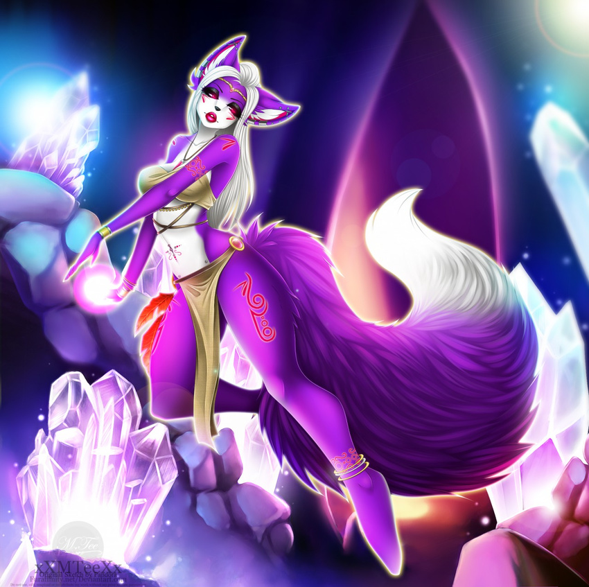 anthro canine clothed clothing female fluffy fluffy_tail fox lipstick loincloth magic mammal solo wide_hips xxmteexx
