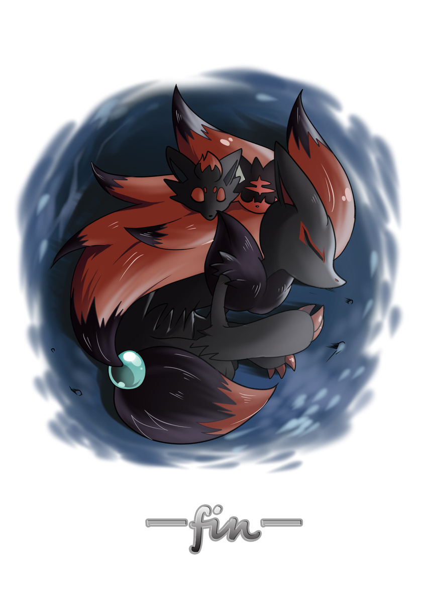 closed_eyes from_above full_body gen_5_pokemon gen_7_pokemon highres litten no_humans pokemon pokemon_(creature) sleeping suan_ringo zoroark zorua