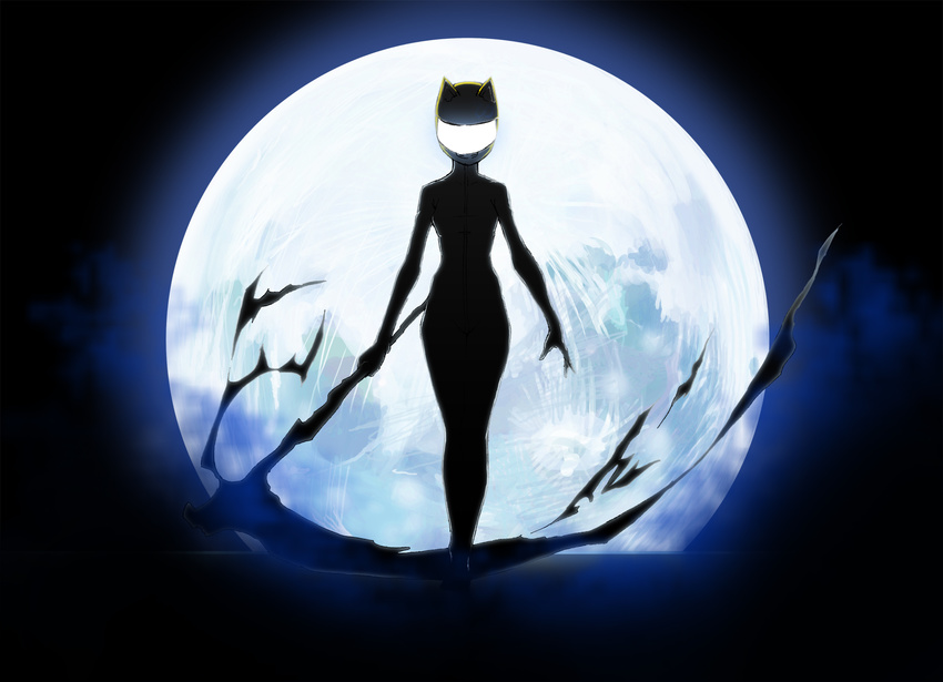 animal_helmet bad_id bad_pixiv_id bodysuit celty_sturluson dark durarara!! full_moon glowing helmet highres moon motorcycle_helmet night scythe silhouette solo tomo1030