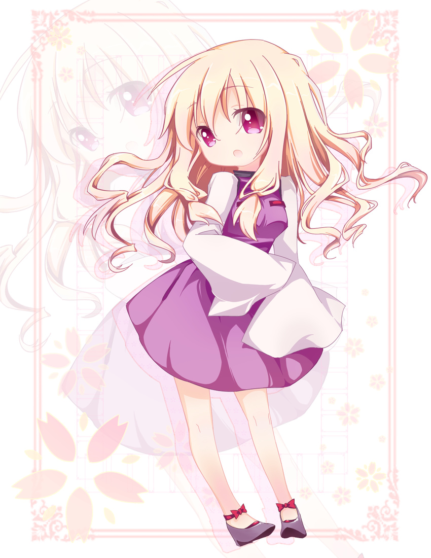 alternate_costume blonde_hair colored_eyelashes curtain_(posuinochuanglian) eyelashes flower highres lolikari long_hair purple_eyes solo touhou wide_sleeves yakumo_yukari younger zoom_layer