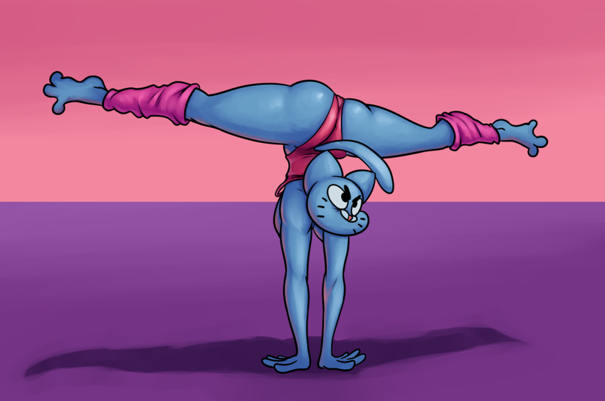 2015 aerobics anthro breasts cartoon_network cat digital_media_(artwork) feline female mammal nicole_watterson simple_background the_amazing_world_of_gumball thingshappen wide_thighs