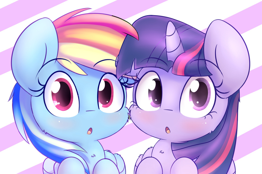 blush chest_tuft cub cute duo equine female friendship_is_magic hair heavymetalbronyyeah horn looking_at_viewer mammal multicolored_hair my_little_pony open_mouth pegasus purple_eyes purple_hair rainbow_dash_(mlp) raised_eyebrows tongue tuft twilight_sparkle_(mlp) unicorn wide_eyed wings young