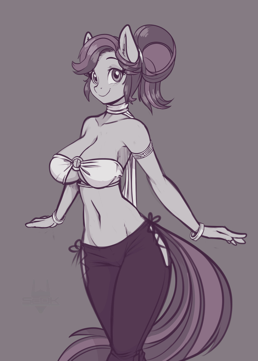 2016 anthro anthrofied big_breasts breasts cleavage clothed clothing earth_pony equine female friendship_is_magic grey_background hair hi_res horse looking_at_viewer mammal my_little_pony navel pony scorpdk simple_background smile solo spoiled_rich_(mlp)